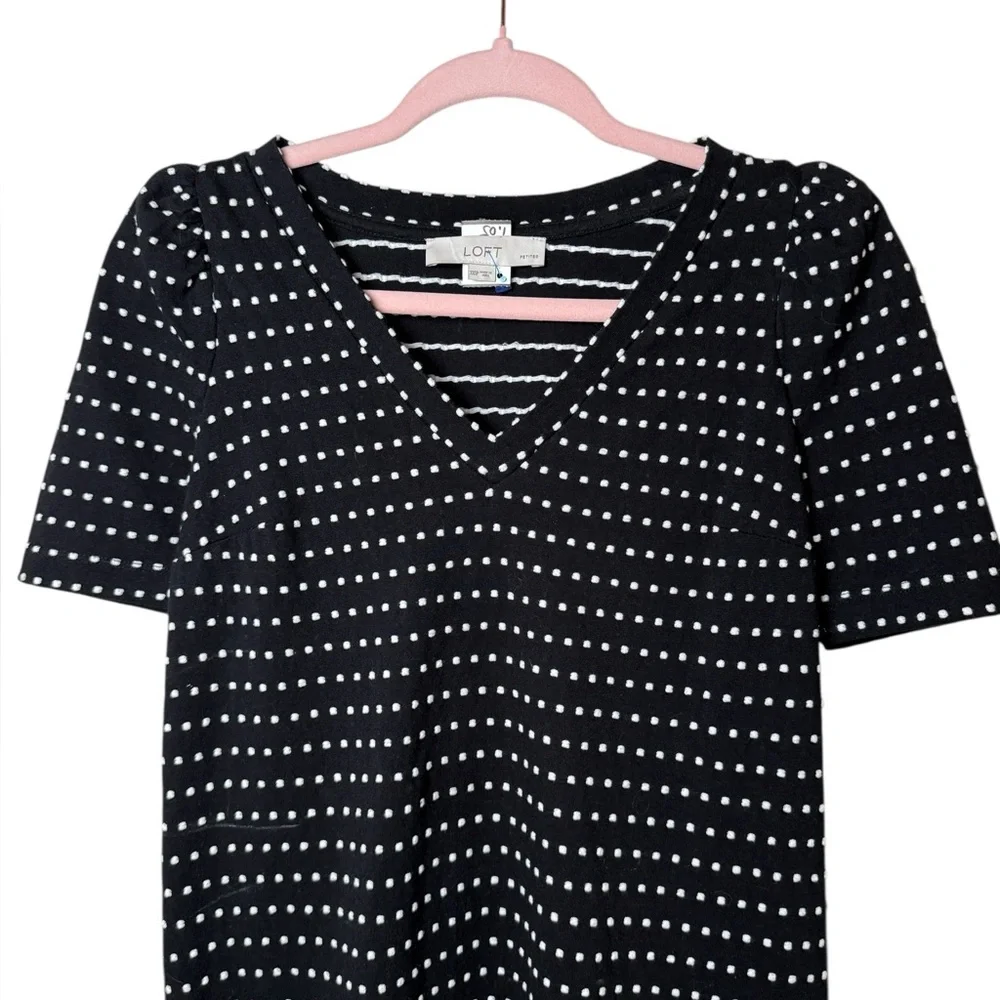 LOFT Black Top with White Stripes - Picture 3 of 3